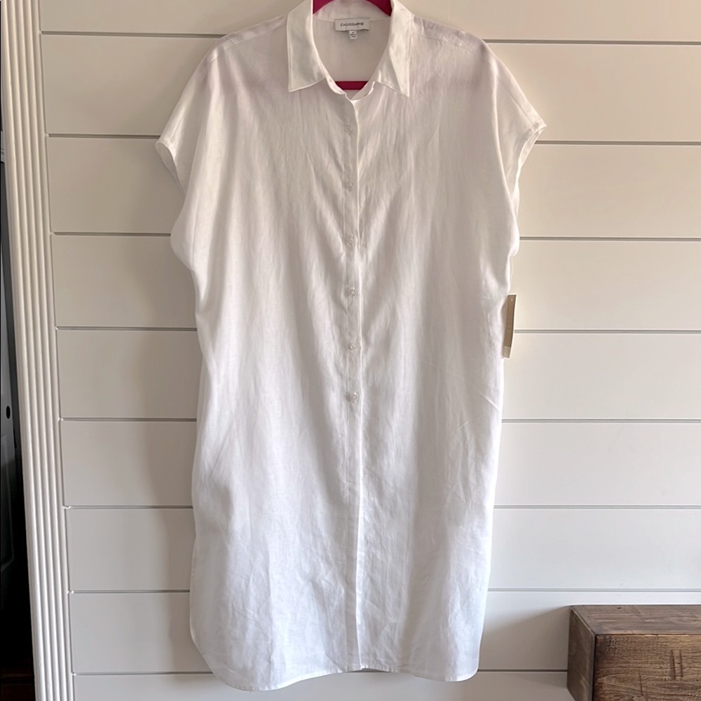Calligraphie White Linen Shirt Dress